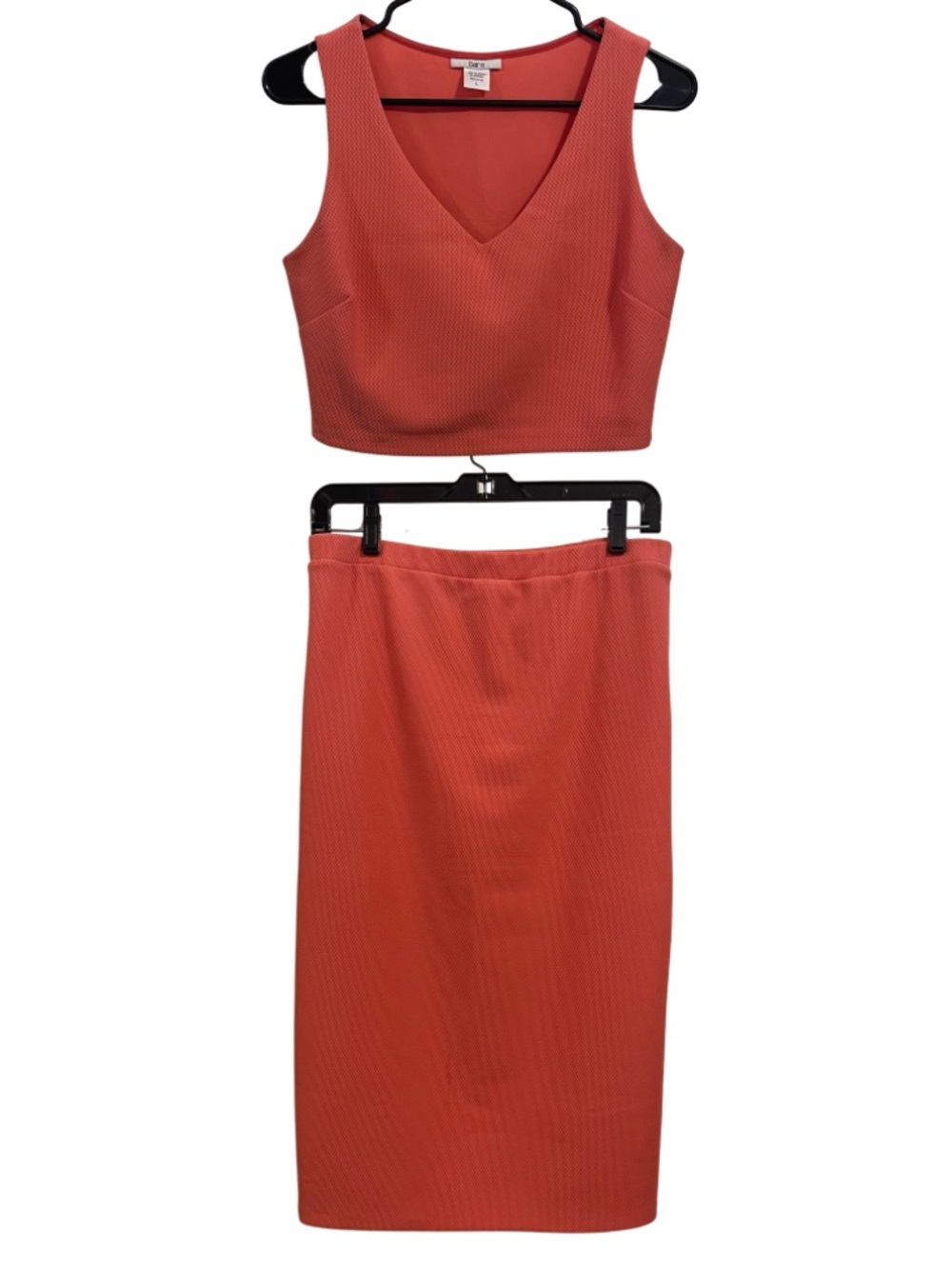 Bar III Coral V-Neck Crop Top & Midi Skirt Set